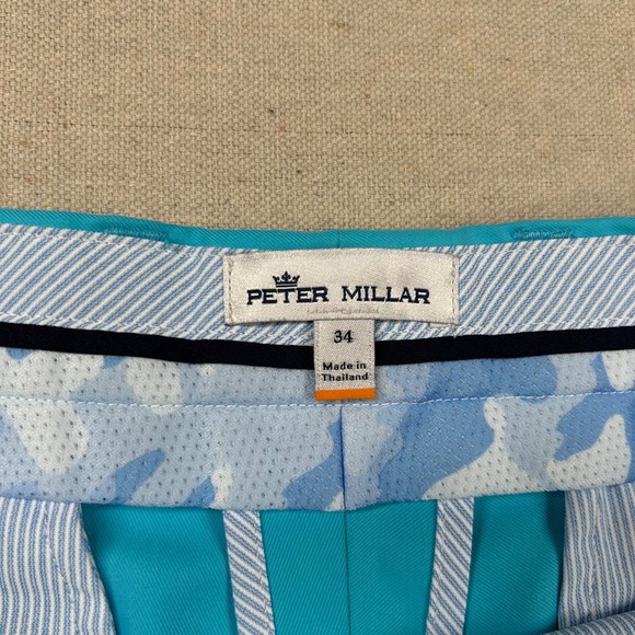 Peter Millar Shorts Mens 34 Performance Golf Chino 9" Stretch Blue Preppy Crown - Picture 5 of 11